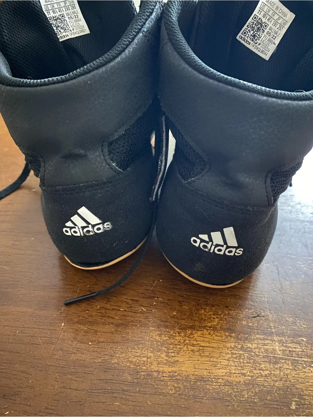 adidas Black High-Top Sneakers with White Stripes wrestling shoes